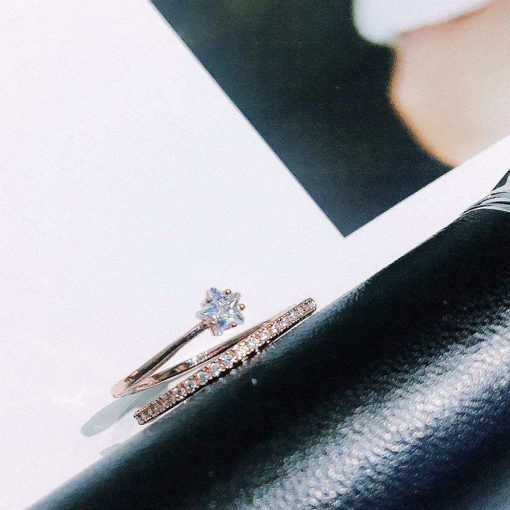 NEW 18K Rose Gold Diamond Star Adjustable Ring - Picture 5 of 11